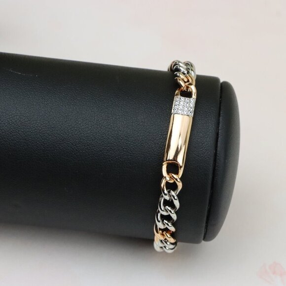 "Rose Gold & Silver Chain Bracelet with Crystal Accent Bar, XPBL0836 - Picture 11 of 13